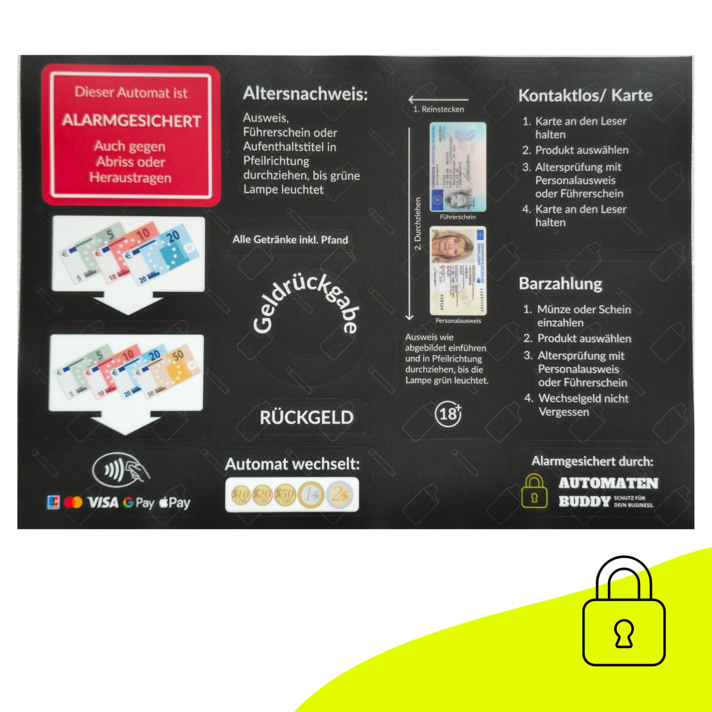 Stickerbogen Komplettset Snackautomat Indoor/Outdoor mit UV- Schutzlaminat